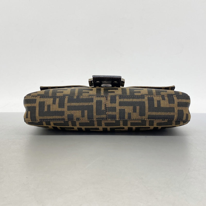 【6ia0459】フェンディ ハンドバッグ ズッカ マンマバケット ナイロンキャンバス ブラウン シルバー金具【中古】レディース