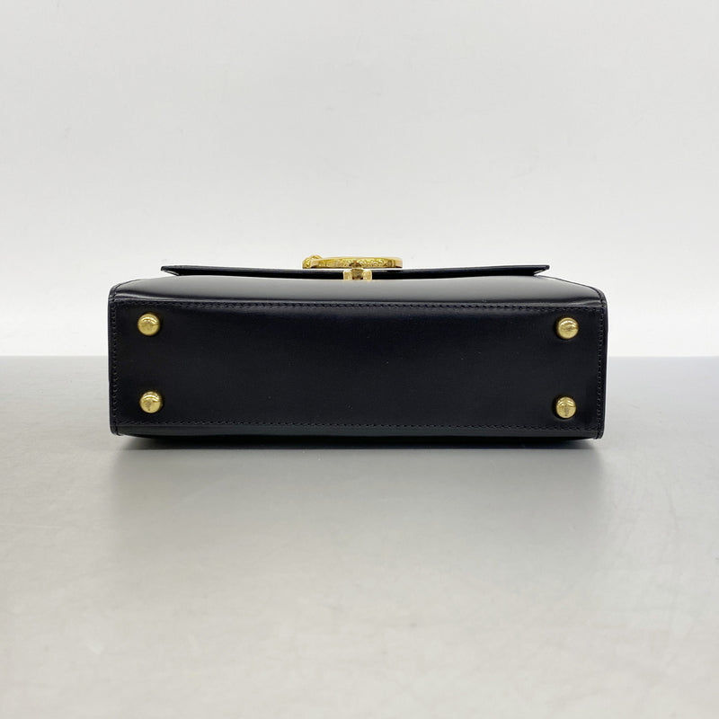 【6ia0460】カルティエ ハンドバッグ パンテール レザー ブラック ゴールド金具【中古】レディース