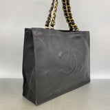 【6ia0499】シャネル チェーントート ラムスキン ブラック ゴールド金具【中古】レディース