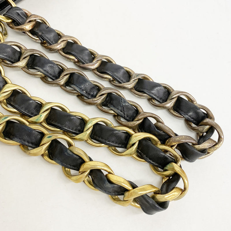 【6ia0499】シャネル チェーントート ラムスキン ブラック ゴールド金具【中古】レディース