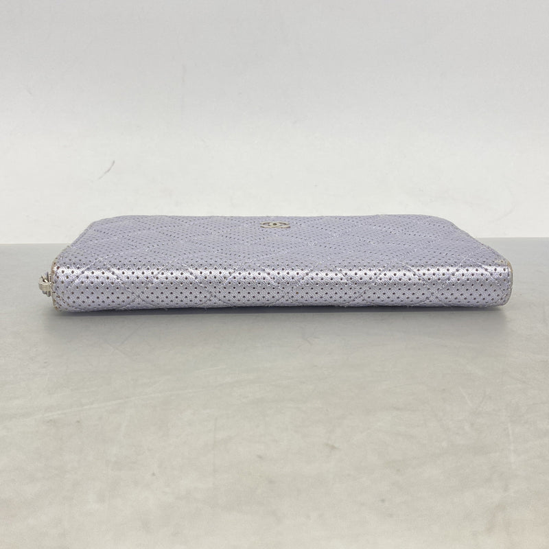 【6ia0529】シャネル 長財布 マトラッセ パンチング レザー パープル シルバー金具【中古】レディース