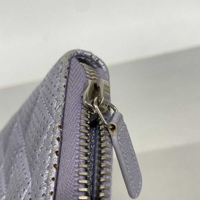 【6ia0529】シャネル 長財布 マトラッセ パンチング レザー パープル シルバー金具【中古】レディース