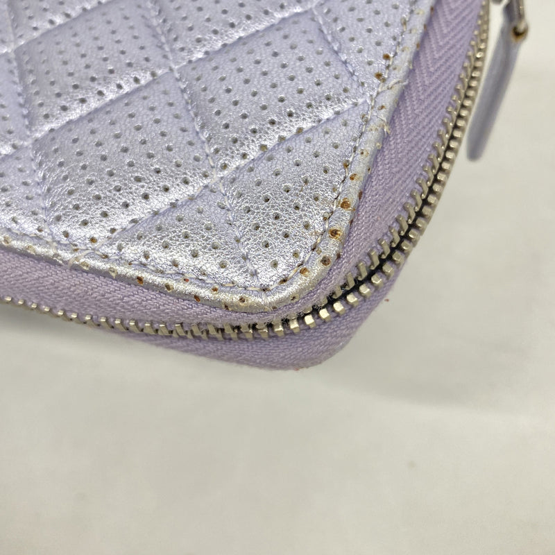 【6ia0529】シャネル 長財布 マトラッセ パンチング レザー パープル シルバー金具【中古】レディース