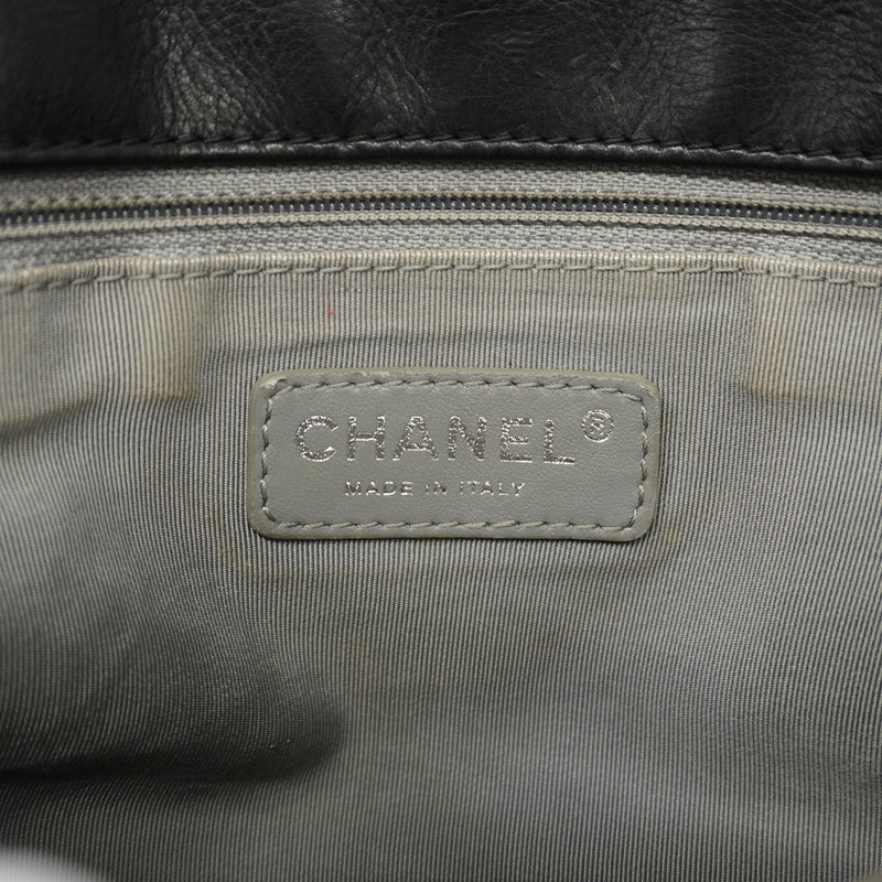 【6ia0544】シャネル ショルダーバッグ ワイルドステッチ Wチェーン レザー ブラック シルバー金具【中古】レディース