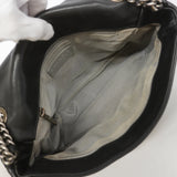 【6ia0544】シャネル ショルダーバッグ ワイルドステッチ Wチェーン レザー ブラック シルバー金具【中古】レディース