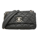 【6ia0544】シャネル ショルダーバッグ ワイルドステッチ Wチェーン レザー ブラック シルバー金具【中古】レディース