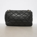 【6ia0544】シャネル ショルダーバッグ ワイルドステッチ Wチェーン レザー ブラック シルバー金具【中古】レディース