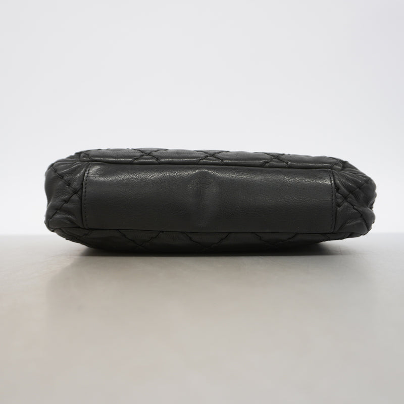 【6ia0544】シャネル ショルダーバッグ ワイルドステッチ Wチェーン レザー ブラック シルバー金具【中古】レディース