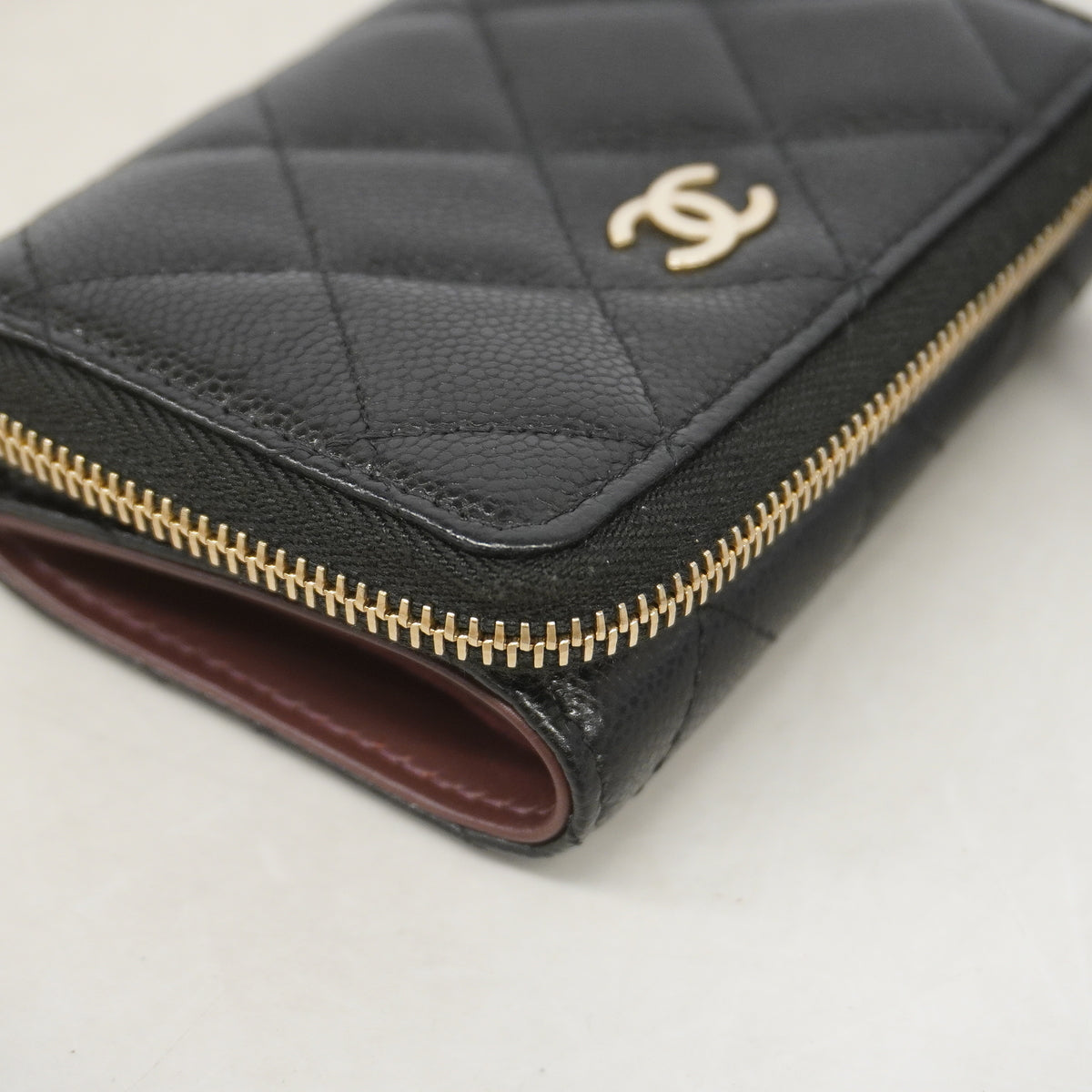 【6ia0546-k】シャネル 三つ折り財布 マトラッセ キャビアスキン ブラック シャンパンゴールド金具【中古】レディース