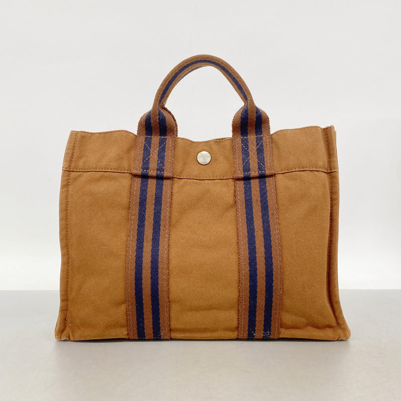 【6ia0548】エルメス トートバッグ フールトゥPM キャンバス ブラウン シルバー金具【中古】レディース