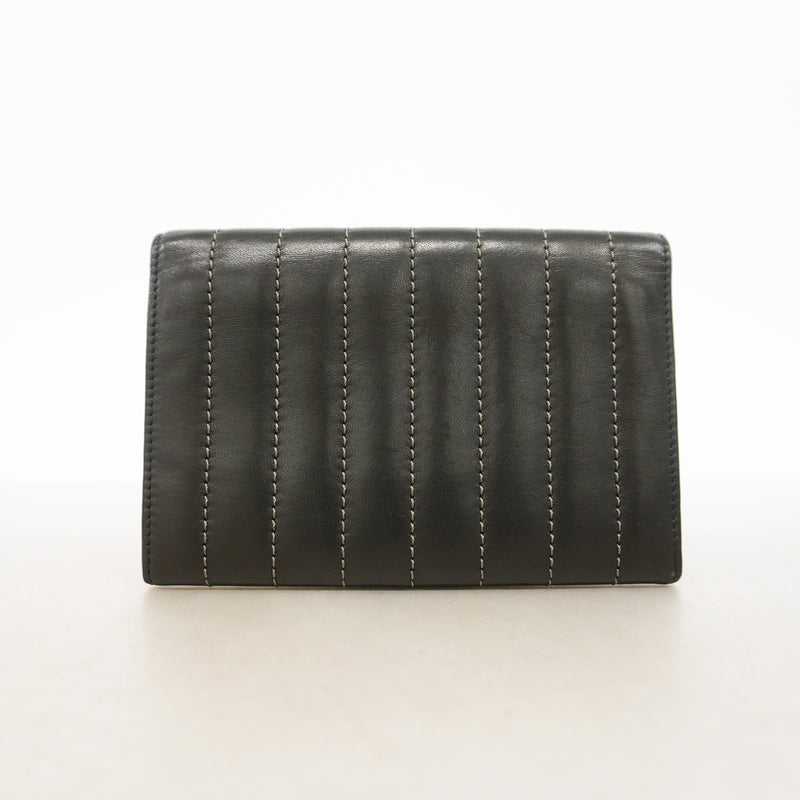 【6ia0558】シャネル 財布 マドモアゼル ラムスキン ブラック シルバー金具【中古】レディース