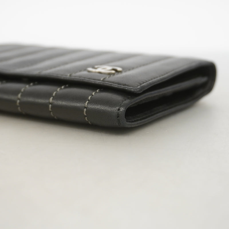 【6ia0558】シャネル 財布 マドモアゼル ラムスキン ブラック シルバー金具【中古】レディース
