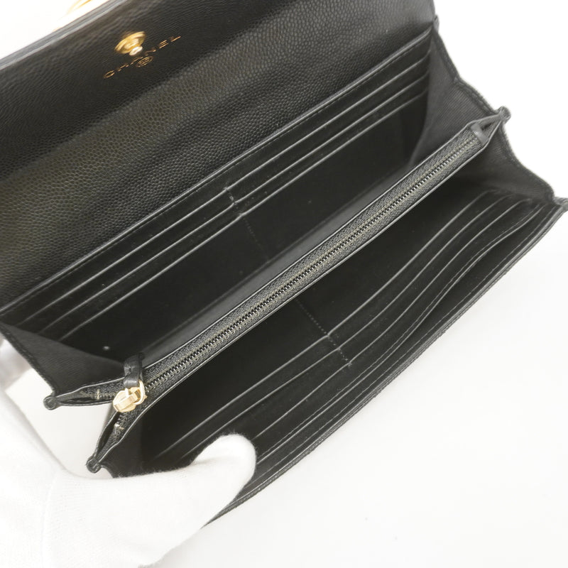 【6ia0574】シャネル 長財布 ボーイシャネル キャビアスキン ブラック ゴールド金具【中古】レディース