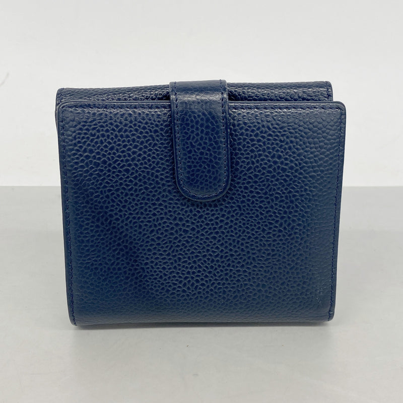 【6ia0588】シャネル 財布 キャビアスキン ネイビー シルバー金具【中古】レディース