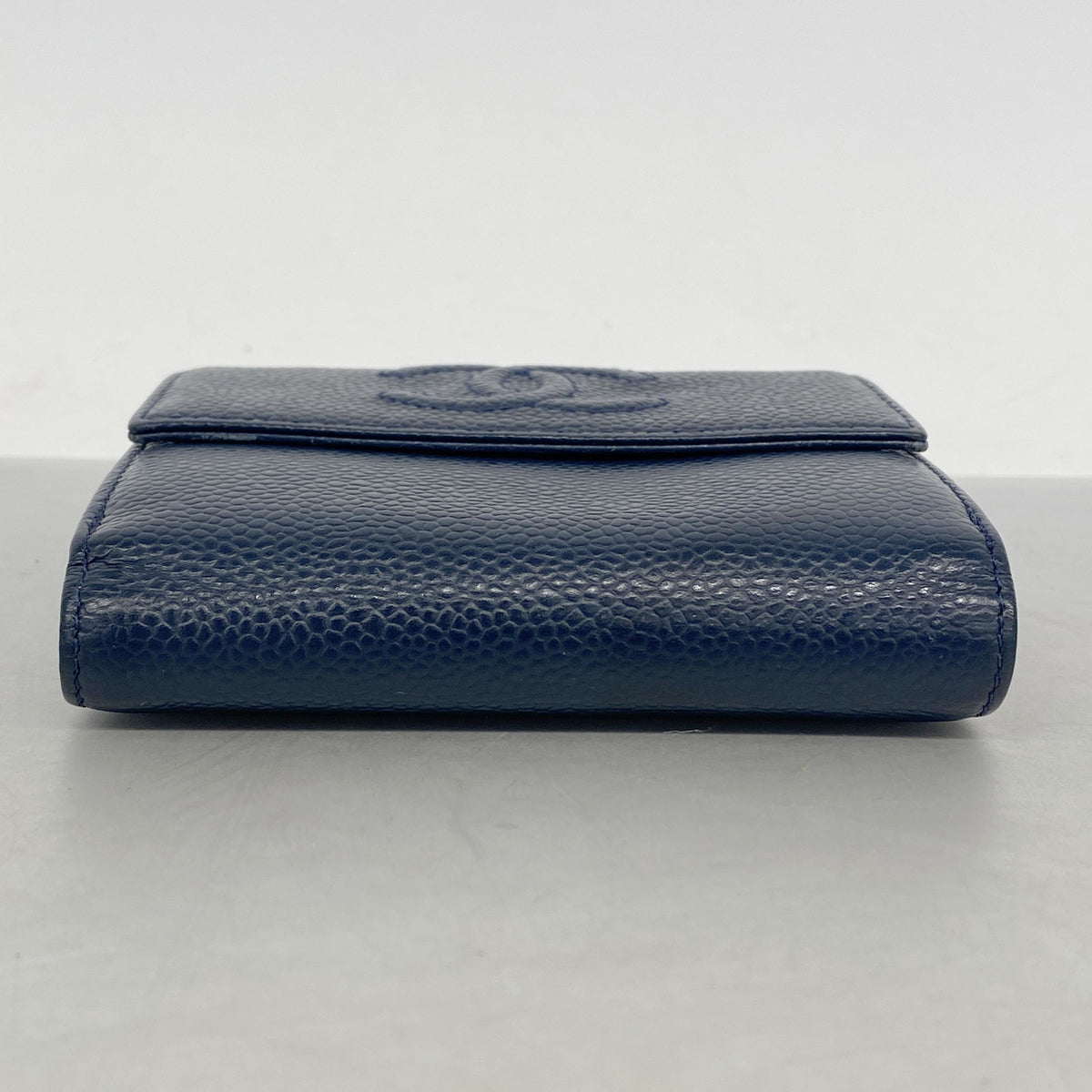 【6ia0588】シャネル 財布 キャビアスキン ネイビー シルバー金具【中古】レディース