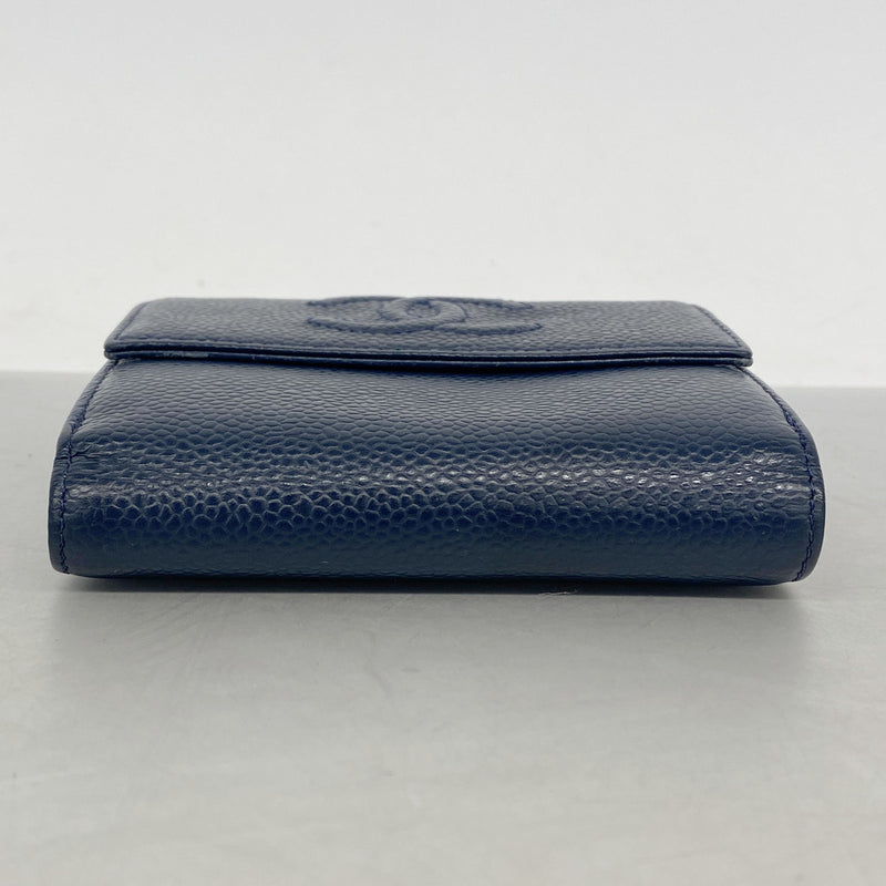 【6ia0588】シャネル 財布 キャビアスキン ネイビー シルバー金具【中古】レディース
