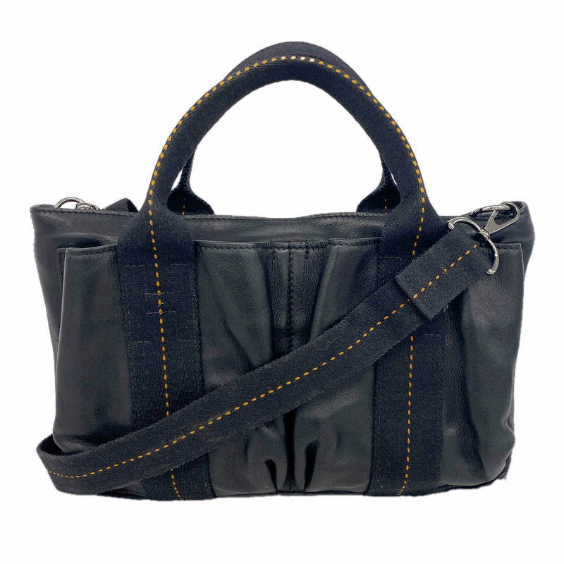 【6ia0589】エルメス ハンドバッグ キャラバンホリゾンタル レザー ブラック シルバー金具 2wayバッグ【中古】レディース