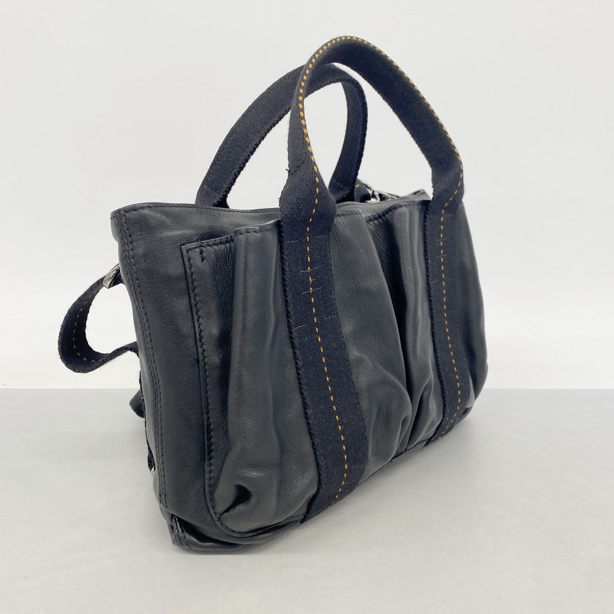 【6ia0589】エルメス ハンドバッグ キャラバンホリゾンタル レザー ブラック シルバー金具 2wayバッグ【中古】レディース