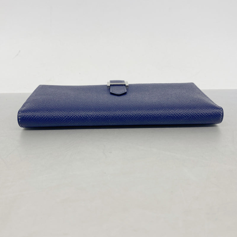 【6ia0590】エルメス 長財布 ベアンスフレ ヴォーエプソン ブルーサフィール シルバー金具 X刻印【中古】メンズ レディース ユニセックス