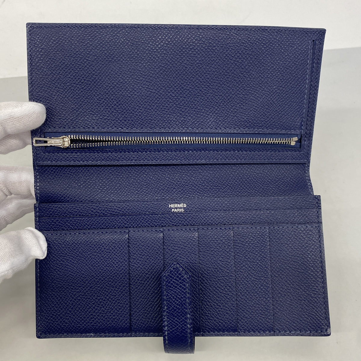 【6ia0590】エルメス 長財布 ベアンスフレ ヴォーエプソン ブルーサフィール シルバー金具 X刻印【中古】メンズ レディース ユニセックス