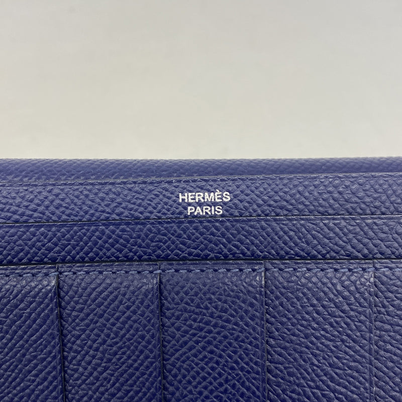 【6ia0590】エルメス 長財布 ベアンスフレ ヴォーエプソン ブルーサフィール シルバー金具 X刻印【中古】メンズ レディース ユニセックス