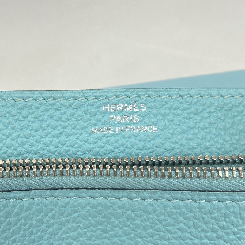 【6ia0591】エルメス コインケース ドゴンコンパクト トゴ ブルーサンシール シルバー金具 X刻印【中古】レディース