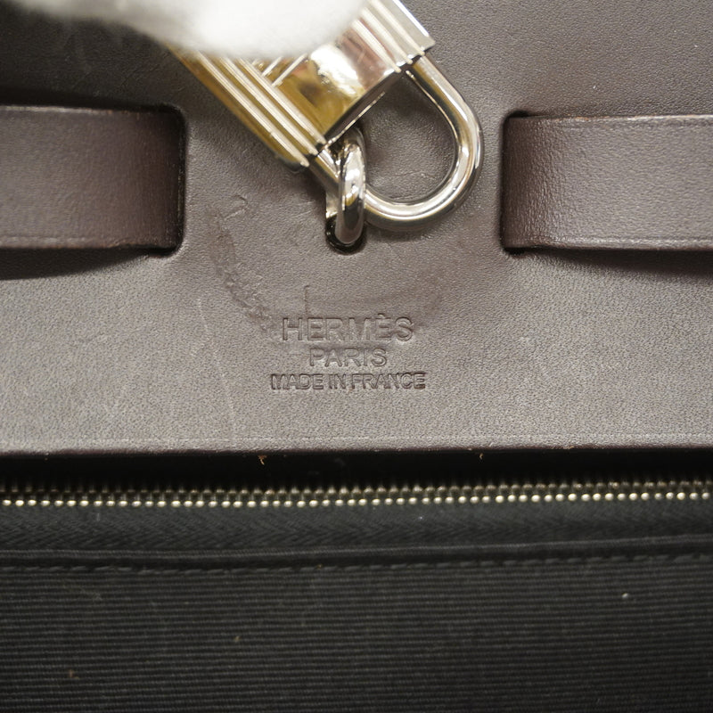【6ia0593】エルメス ハンドバッグ エールバッグジップMM トワルオフィシエ ブラック ブラウン シルバー金具 □Q刻印 2wayバッグ【中古】レディース