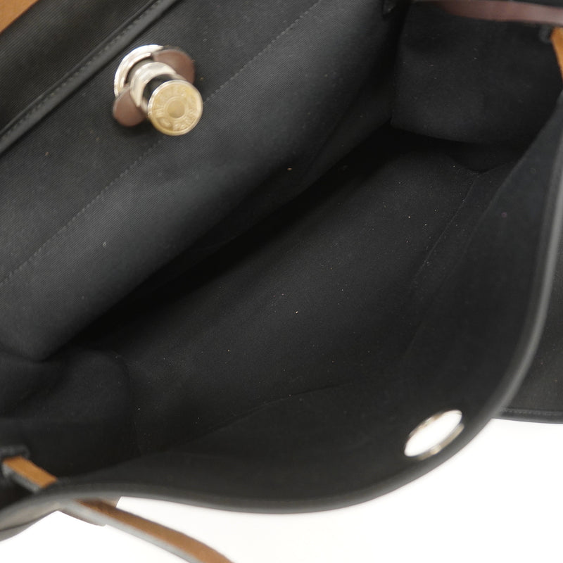 【6ia0593】エルメス ハンドバッグ エールバッグジップMM トワルオフィシエ ブラック ブラウン シルバー金具 □Q刻印 2wayバッグ【中古】レディース