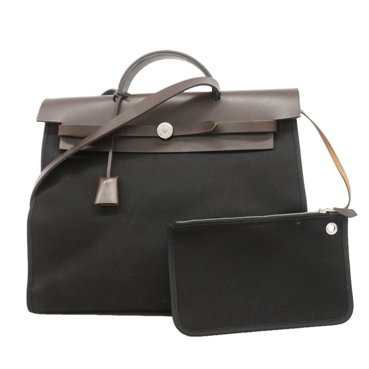 【6ia0593】エルメス ハンドバッグ エールバッグジップMM トワルオフィシエ ブラック ブラウン シルバー金具 □Q刻印 2wayバッグ【中古】レディース