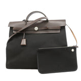 【6ia0593】エルメス ハンドバッグ エールバッグジップMM トワルオフィシエ ブラック ブラウン シルバー金具 □Q刻印 2wayバッグ【中古】レディース