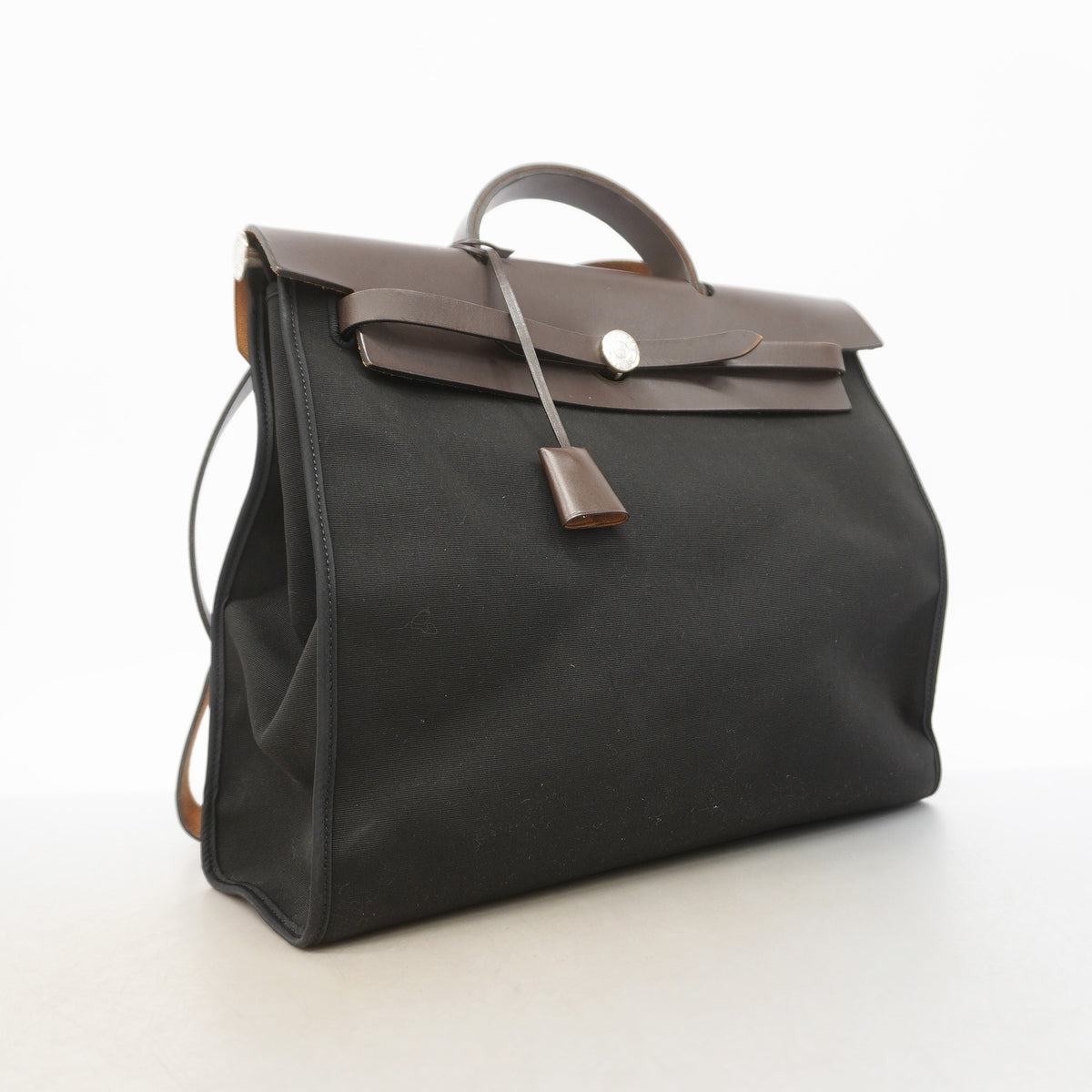 【6ia0593】エルメス ハンドバッグ エールバッグジップMM トワルオフィシエ ブラック ブラウン シルバー金具 □Q刻印 2wayバッグ【中古】レディース
