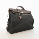 【6ia0593】エルメス ハンドバッグ エールバッグジップMM トワルオフィシエ ブラック ブラウン シルバー金具 □Q刻印 2wayバッグ【中古】レディース