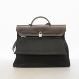 【6ia0593】エルメス ハンドバッグ エールバッグジップMM トワルオフィシエ ブラック ブラウン シルバー金具 □Q刻印 2wayバッグ【中古】レディース
