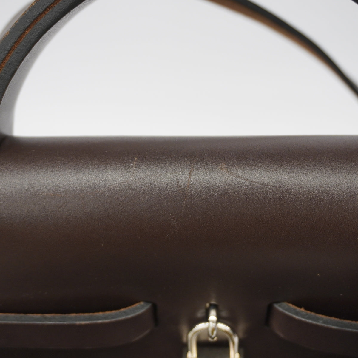 【6ia0593】エルメス ハンドバッグ エールバッグジップMM トワルオフィシエ ブラック ブラウン シルバー金具 □Q刻印 2wayバッグ【中古】レディース
