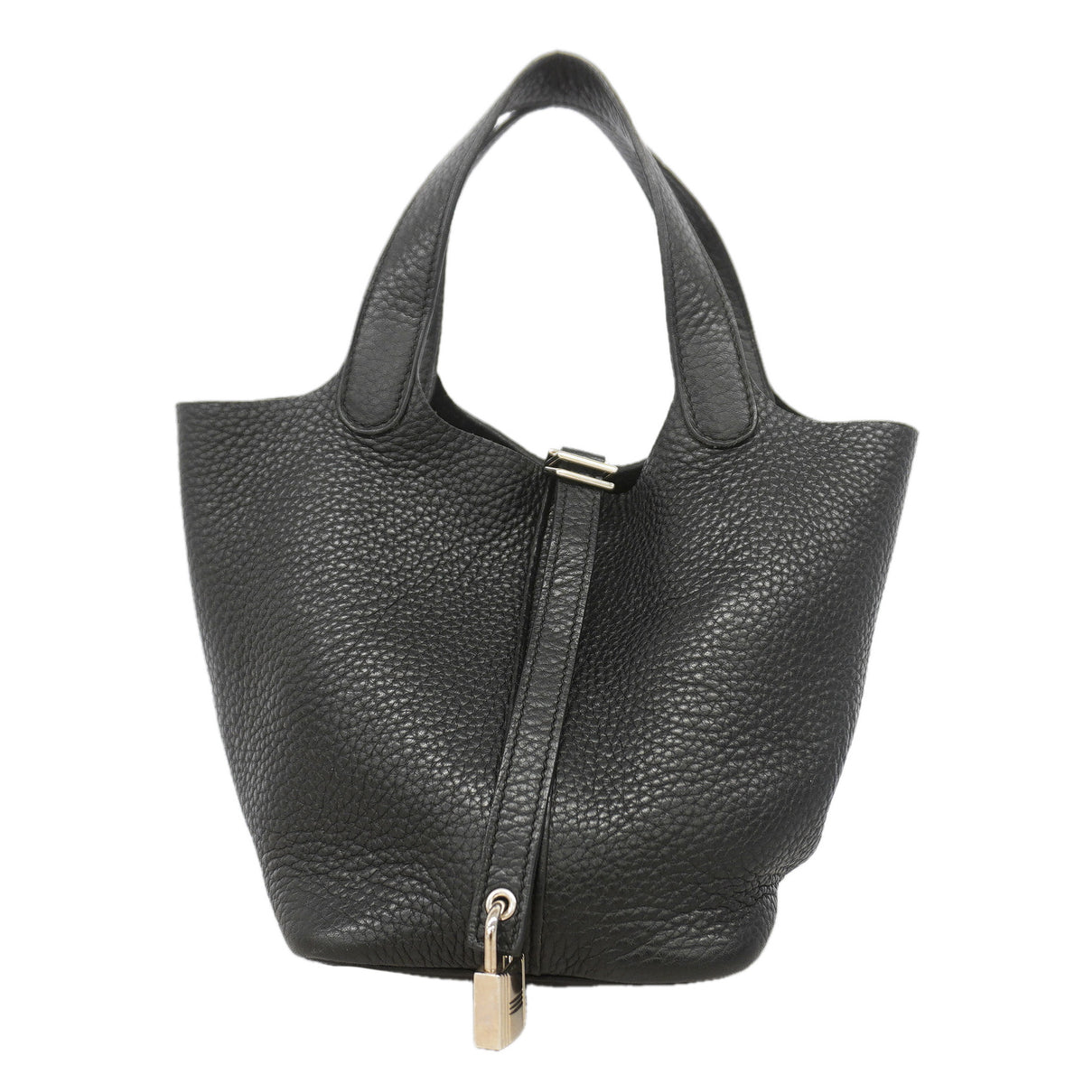 【6ia0594】エルメス ハンドバッグ ピコタンロックMM トリヨンクレマンス ブラック シルバー金具 □Q刻印【中古】レディース
