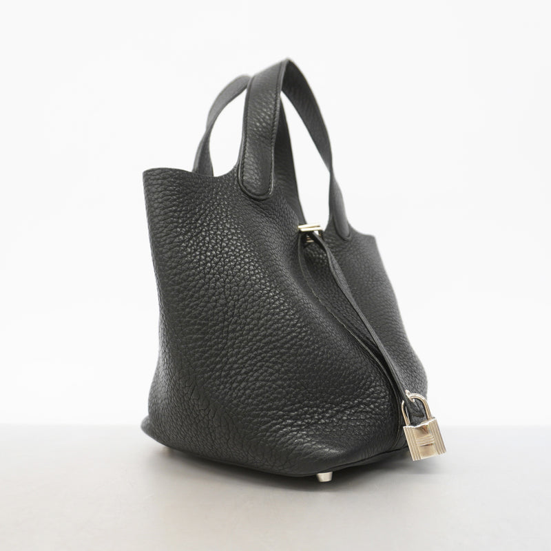 【6ia0594】エルメス ハンドバッグ ピコタンロックMM トリヨンクレマンス ブラック シルバー金具 □Q刻印【中古】レディース