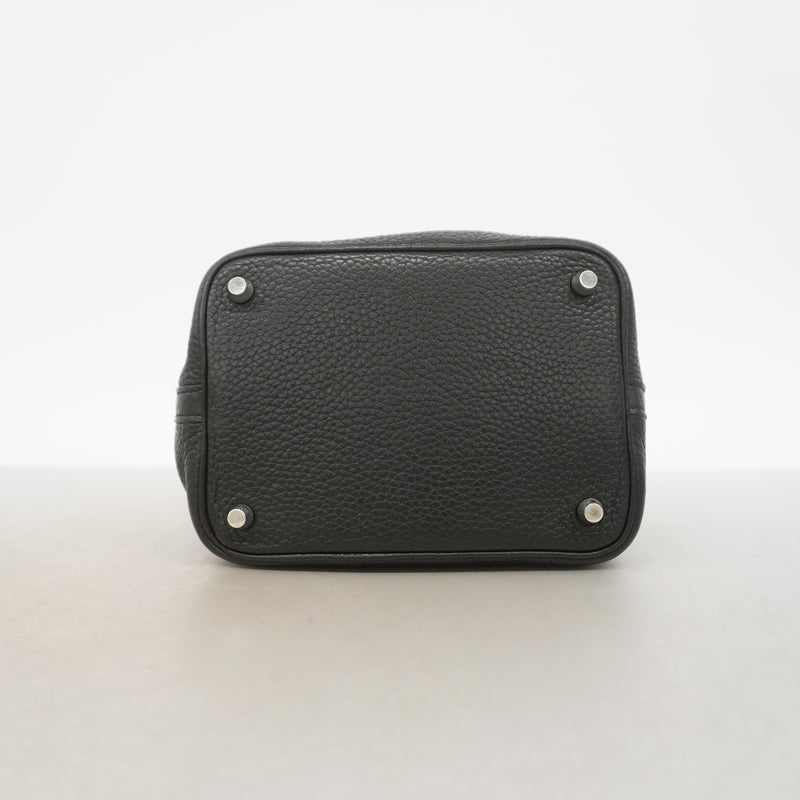 【6ia0594】エルメス ハンドバッグ ピコタンロックMM トリヨンクレマンス ブラック シルバー金具 □Q刻印【中古】レディース