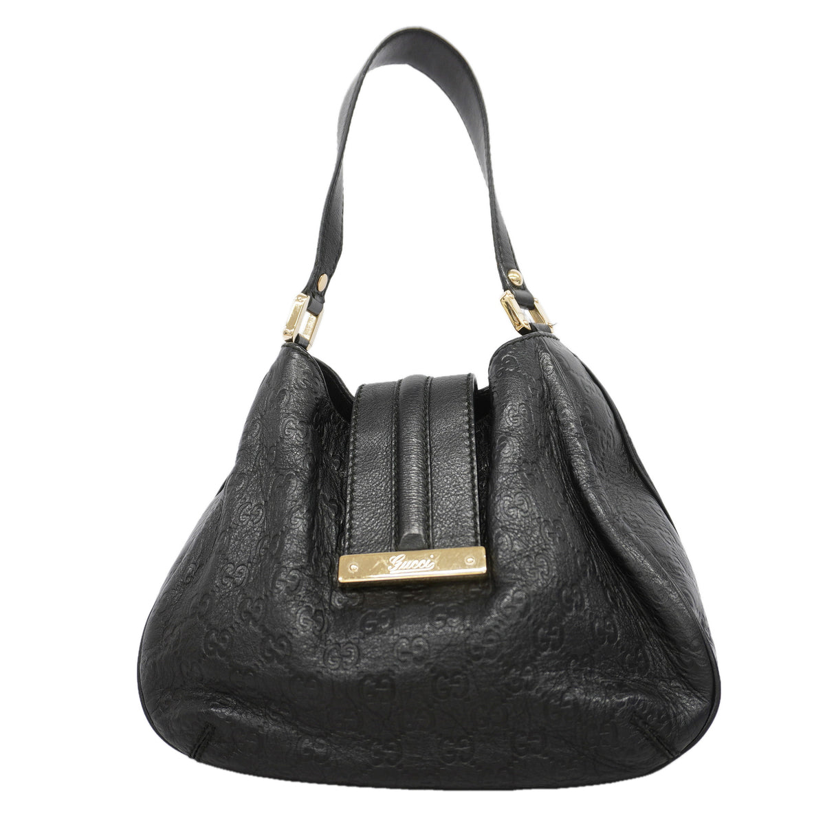 【6ia0596】グッチ ショルダーバッグ グッチシマ 233608 レザー ブラック シャンパンゴールド金具【中古】レディース