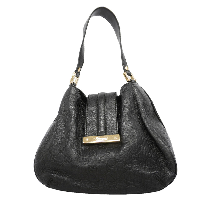【6ia0596】グッチ ショルダーバッグ グッチシマ 233608 レザー ブラック シャンパンゴールド金具【中古】レディース