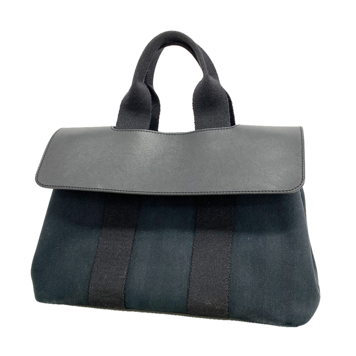 【6ia0603-k】エルメス トートバッグ ヴァルパライソPM トワルシェブロン ブラック シルバー金具【中古】レディース