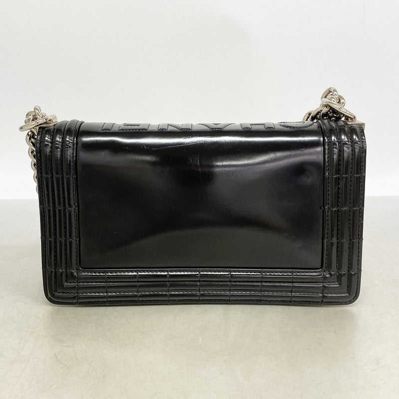 【6ia0607-k】シャネル ショルダーバッグ ボーイシャネル チェーンショルダー レザー ブラック シルバー金具【中古】レディース