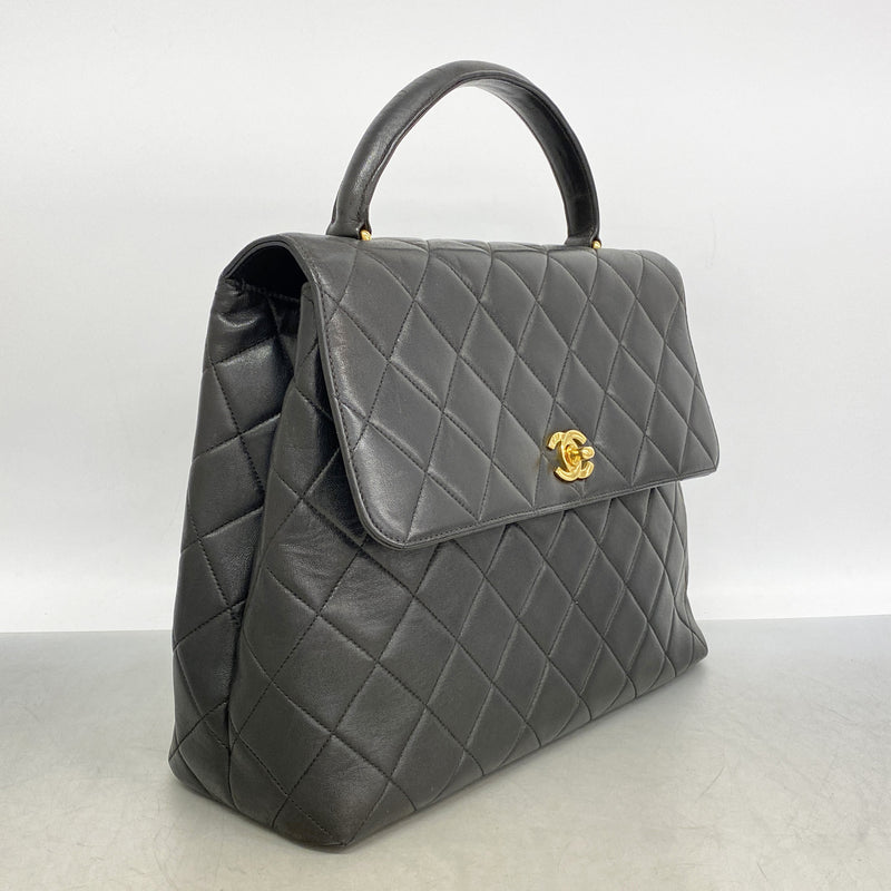 【6ia0608-k】シャネル ハンドバッグ マトラッセ ラムスキン ブラック ゴールド金具【中古】レディース