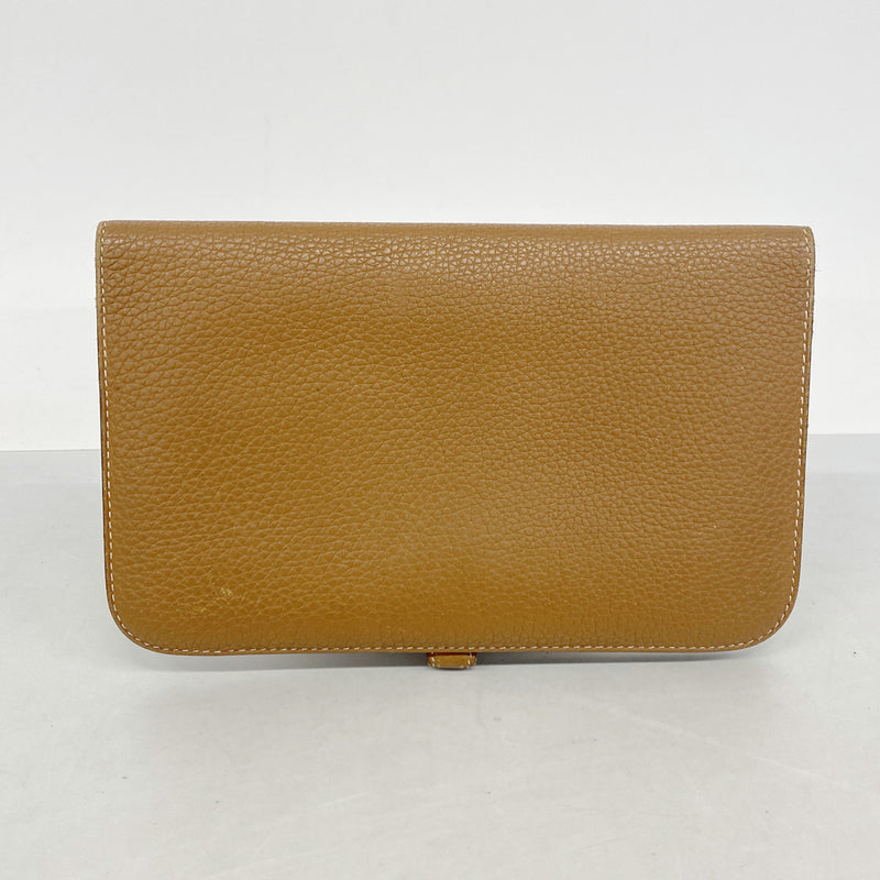 【6ia0643】エルメス 長財布 ドゴンGM トゴ ゴールド シルバー金具 D刻印【中古】メンズ レディース ユニセックス