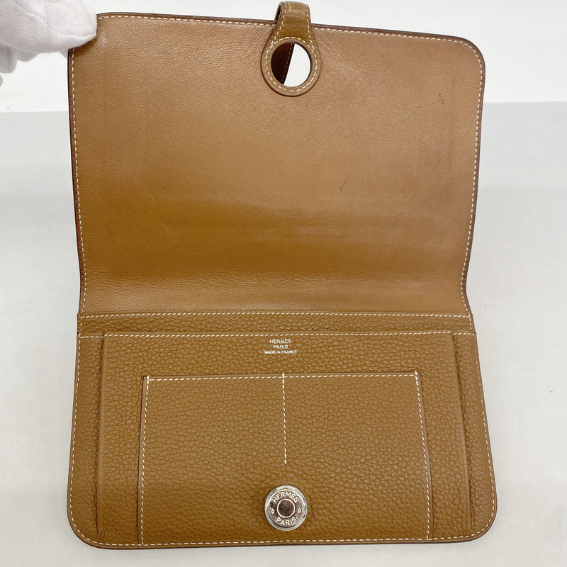 【6ia0643】エルメス 長財布 ドゴンGM トゴ ゴールド シルバー金具 D刻印【中古】メンズ レディース ユニセックス