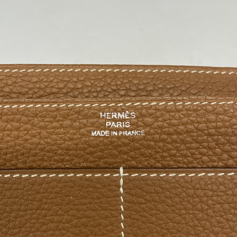 【6ia0643】エルメス 長財布 ドゴンGM トゴ ゴールド シルバー金具 D刻印【中古】メンズ レディース ユニセックス