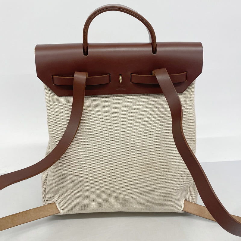 【6ia0646】エルメス リュック・デイパック エールバッグアドMM トワルアッシュ ブラウン ゴールド金具 □F刻印【中古】レディース