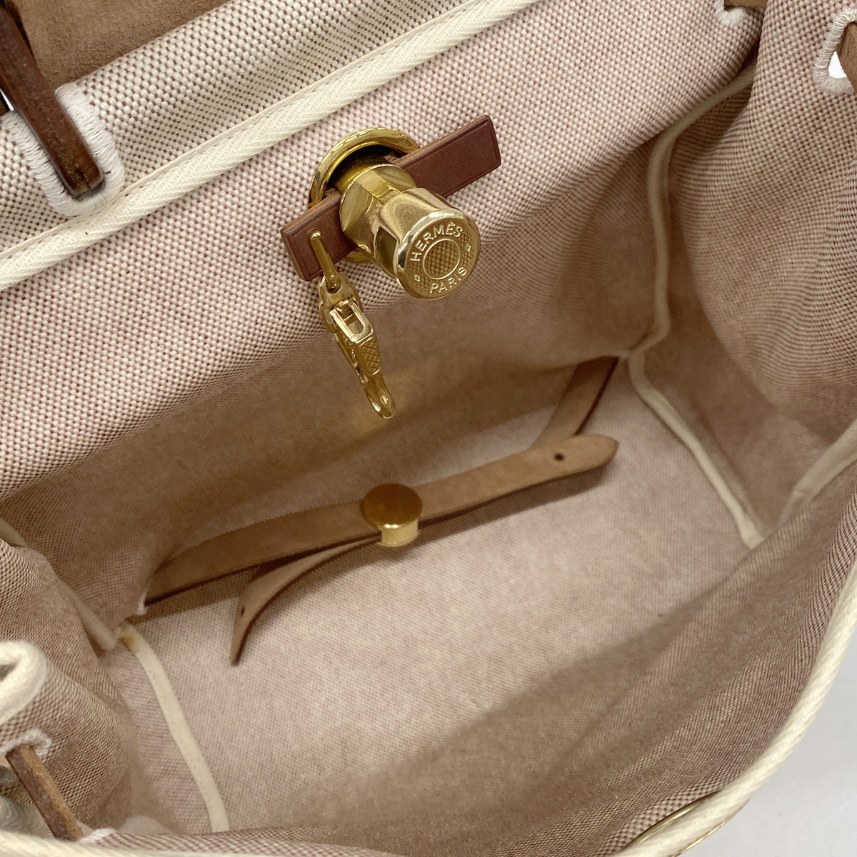 【6ia0646】エルメス リュック・デイパック エールバッグアドMM トワルアッシュ ブラウン ゴールド金具 □F刻印【中古】レディース