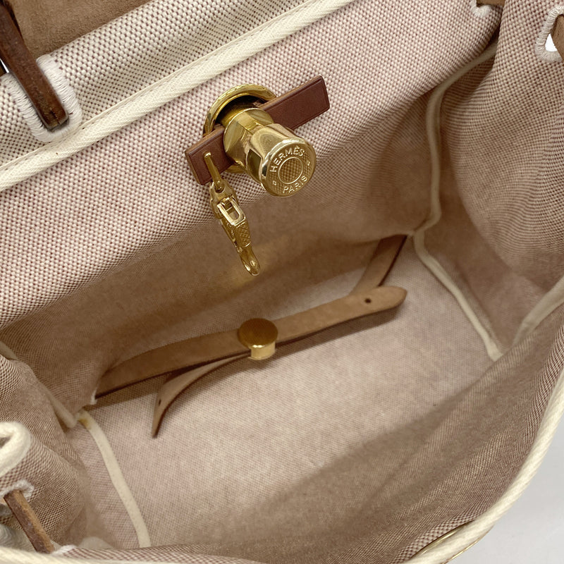 【6ia0646】エルメス リュック・デイパック エールバッグアドMM トワルアッシュ ブラウン ゴールド金具 □F刻印【中古】レディース