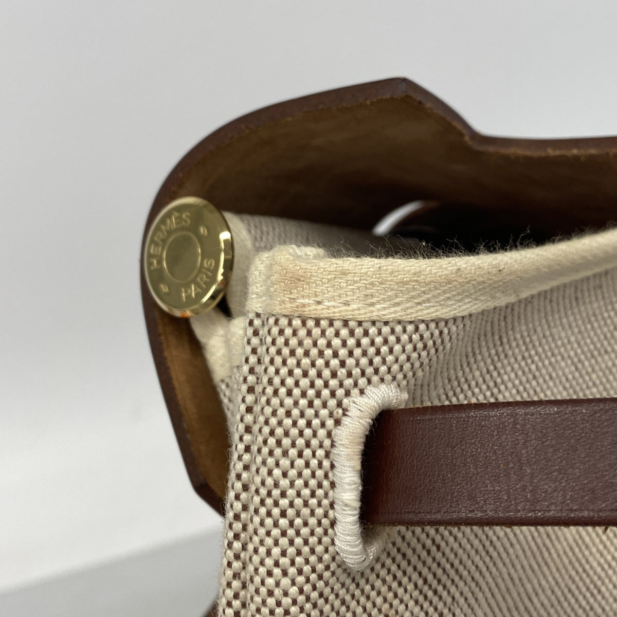 【6ia0646】エルメス リュック・デイパック エールバッグアドMM トワルアッシュ ブラウン ゴールド金具 □F刻印【中古】レディース