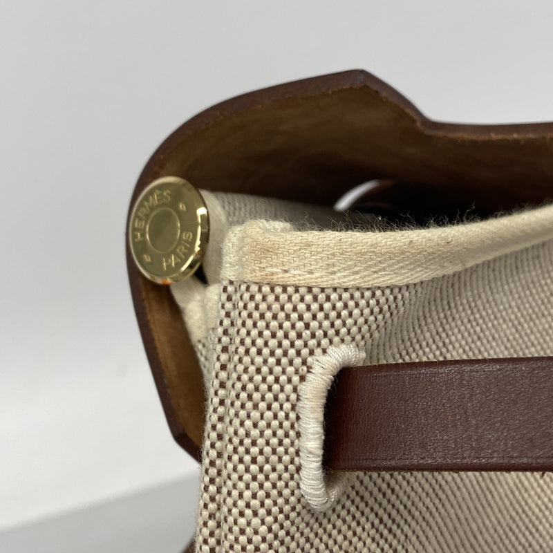 【6ia0646】エルメス リュック・デイパック エールバッグアドMM トワルアッシュ ブラウン ゴールド金具 □F刻印【中古】レディース